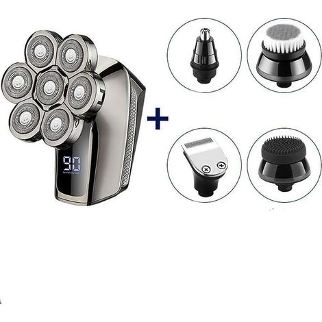 Tondeuse Cheveux Homme Multifonction 6-en-1 : Rasoir Tête Chauve Rechargeable, Kit Barbier Sans Fil avec Rasoir Rotatif, Coupe-Barbe Précision, Étanche et Portable (1/5)
