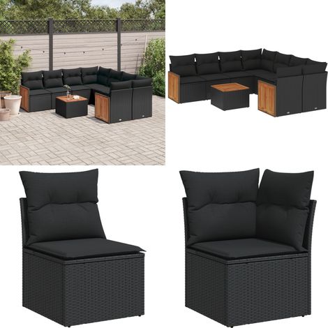 9-tlg. Garten-Sofagarnitur mit Kissen Schwarz Poly Rattan - Gartenmöbel - Rattan Möbel - Outdoor Set - Esstisch - Lounge Set - Home & Living (1/5)
