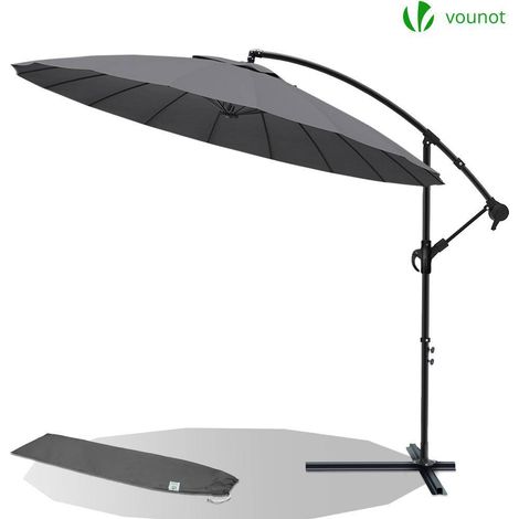 VOUNOT® Ampelschirm mit Schutzhülle 300 cm, Shanghai Sonnenschirm, Grau