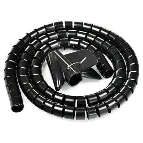 1.5 mètre, câble flexible cutable tube spirale tube organiseur de câble tube de fil câble manchon fil enveloppement câble enveloppe fil organisateur pour PC TV DVD câble antenne stéréo etc, noir