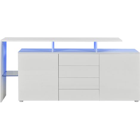 Credenza mobile TV con LED 160x35x70 cm bianco lucido e opaco, 2 porte 4 cassetti HOMVRA (1/5)
