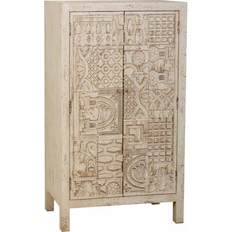 Armario de madera labrada acabado artesanal 2 puertas beige 78x35x140 (1/5)