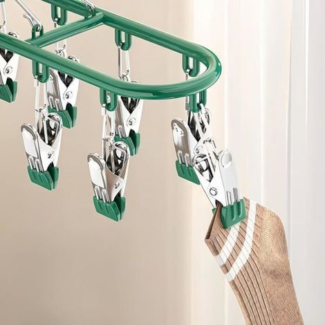 Portant à vêtements en métal avec clips, en acier inoxydable pour vêtements et chaussettes, portant à linge avec 20 clips (1/5)