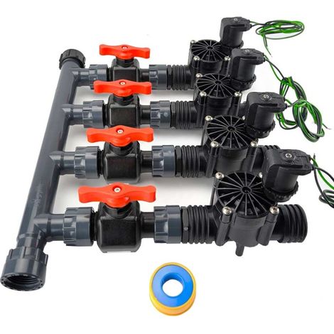Kit Colector de Riego + Electroválvula RPE 1" 9V + Válvulas de Mantenimiento + Rollo de Teflón 2 Zonas