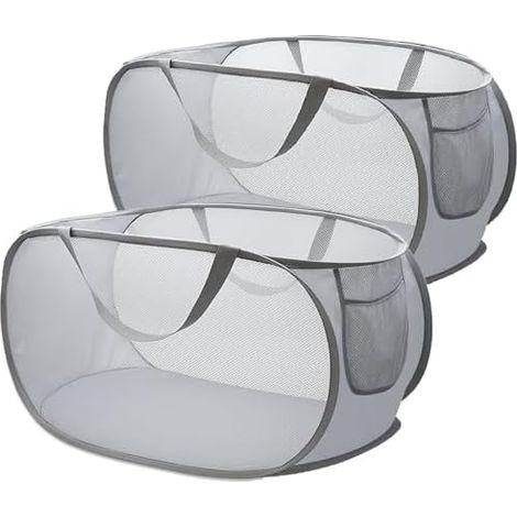 2 Stück Wäschekorb Faltbar,75L Wäschesammler Klappbar mit Griffen,Laundry Basket Tragbar für Bad Camping Reisen,Schwarze und Graue Farben (Grau+ Grau)