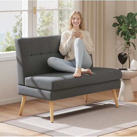 Sofá de 2 plazas 118x68x90 cm gris oscuro en madera de caucho con respaldo capitoné (1/5)