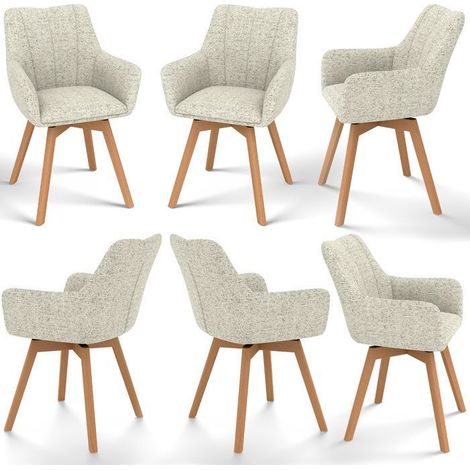 WAFTING Lot de 6 Chaises de Salle à Manger Pivotantes 360°, Accoudoirs et Pieds Bois, Dossier Haut avec Coussin en Molleton.Kaki. (1/5)
