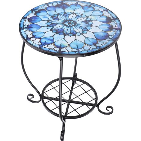 Table d'appoint ronde en métal, style C, pour terrasse ou balcon. Table basse d'extérieur décorative en fer, idéale pour le jardin, l'intérieur ou l'extérieur. (1/5)