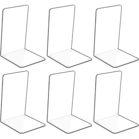 Lot de 6 serre-livres en acrylique transparent avec autocollants antidérapants, parfaits pour la chambre, la bibliothèque, le bureau, l'école. (1/5)
