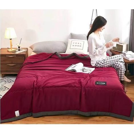 Couette - Plaid - 98 % Coton 2 % Élasthanne - Structure creuse et aérée - Pour dormir - Canapé - Voyage - Double - 220 x 240 cm (1/5)