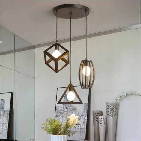 Suspension industrielle rétro cage en 3 forme différentes, Lustre abat-jour vintage E27 luminaire E27 Noir pour Restaurant Terrasse Salons (1/5)
