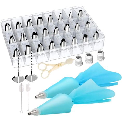 Douilles à pâtisserie professionnelles, poches à douille en acier inoxydable, réutilisables, pour kits de pâtisserie et décoration DIY (34 pièces)