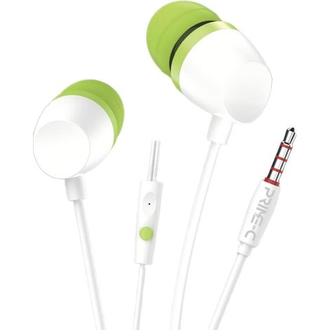 Écouteurs intra-auriculaires en silicone souple avec microphone, connecteur 3,5 mm - verts