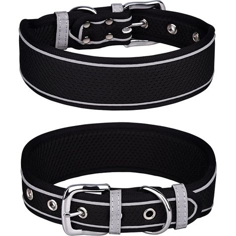 [JAMAIS UTILISÉ]Grand collier pour chien en maille respirante - Doux et rembourré - Réfléchissant,  Pour chiens de taille moyenne et grande - L - Noir (1/5)