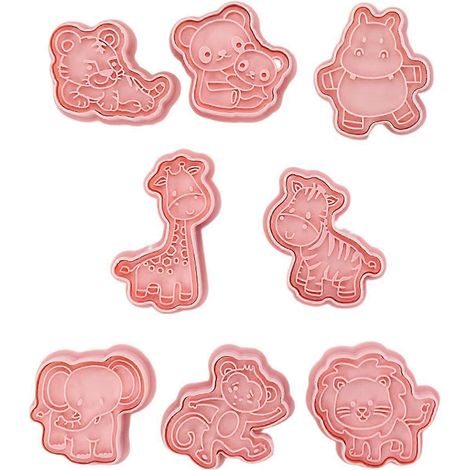 Juego de moldes para galletas con forma de animales - 8 piezas - Moldes para galletas con relieve y estampado de animales, ideales para fiestas de cumpleaños infantiles.