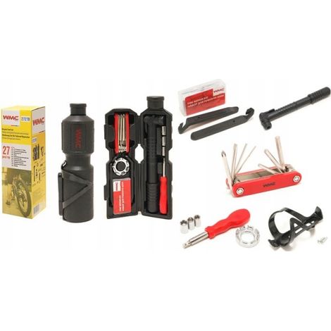 WMC TOOLS Kit Juego de herramientas de reparación de bicicletas de 27 piezas con soporte para botellas en un tubo (1/5)