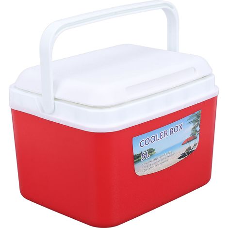 Tragbare 5-Liter-Kühlbox, großes Fassungsvermögen, multifunktional, hält Speisen und Getränke frisch, isolierter Hartschalenkoffer für Autoreisen, rote Farbe. (1/5)