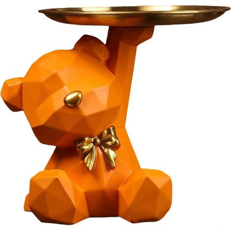 Plateau de rangement ours en résine statue d'ours debout orange vide-poches à clés décoration d'intérieur mignonne (1/5)