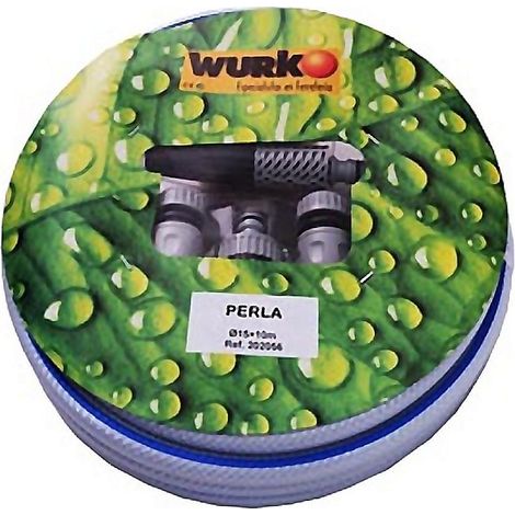 WURKO manguera perla tricotada 15 mm &43 accesorios , Manguera de jardín en pvc Iboclean perla kit-10mts Pvc flexible 15mm diametro Blanca 1 kit-10mts Lanza regul