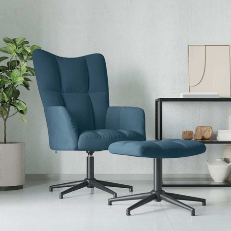vidaXL Sillón de relax con taburete terciopelo azul (1/5)