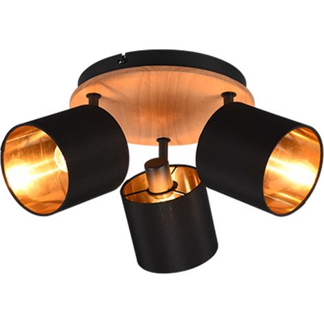 Plafonnier spot TOMMY noir/bois, 3xE14, RL variable (1/5)