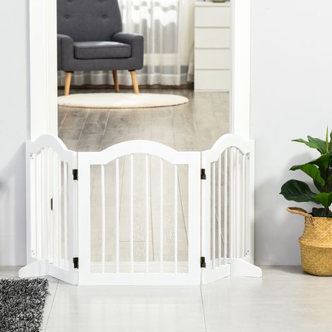 Barrière pour chiens pliable à 3 sections en bois, 154.5x29.5x61cm, blanc (1/5)