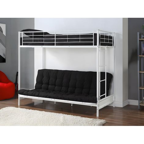 Letto a soppalco 90 x 190 cm con divano letto Metallo Bianco + Futon Nero - MODULO V (1/4)