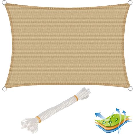 WOLTU Voile d’ombrage carré 4x6 m, en HDPE, protection contre le soleil avec protection UV pour jardin/terrasse, Sable