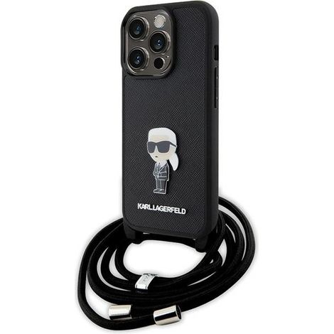 Karl Lagerfeld KLHCP15LSASKNPSK iPhone 15 Pro 6.1 Hardcase schwarz/schwarz Crossbody Saffiano Monogram Metallpin Karl & Choupette (1/5)