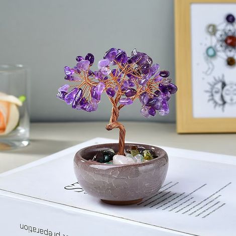 Sollbry Arbre de Vie en Améthyste - Arbre Décoratif en Pierre Naturelle Quartz Rose Fait Main pour Décoration de Chambre, Cadeau Zen Apaisant pour Femmes (1/5)