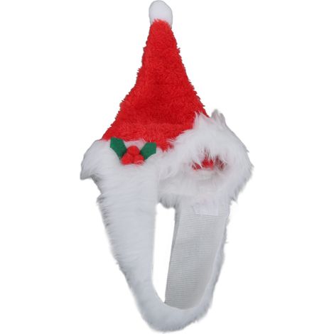 Chapeau de noël pour animaux de compagnie, respectueux de la peau, joli chien, père noël, avec attaches à crochets et boucles, barbe pour animaux de compagnie, chiens L (1/5)