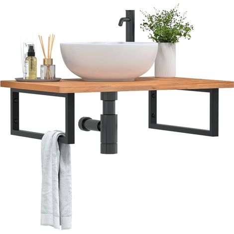 Waschbeckenregal Wandmontage Stahl und Massivholz Buche