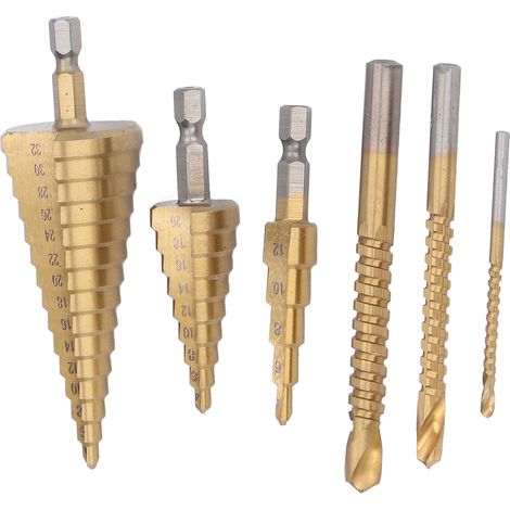 3-teiliges HSS-Titan-Stufenbohrer-Set mit Sechskantschaft und Nut Kegelbohrer für Holz und Metall Rundbohrer, 3er-Set (1/5)