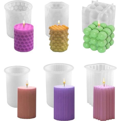 Lot de 6 moules à bougies en silicone blanc (6,5 x 6,5 x 8,7 cm) pour créer vos propres bougies. Idéal pour la fabrication de savons, chocolats, bougies parfumées et autres objets décoratifs.