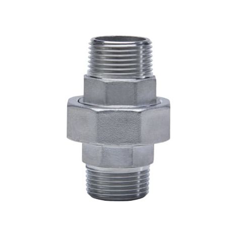 Niple doble roscado de acero inoxidable, rosca macho plana, 1 1/4"