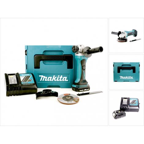 Makita DGA 452 RY1J Amoladora angular a batería 18V / 115 mm en Makpac 2 + 1x Batería BL1815 1,5 Ah + Cargador DC 18 RC
