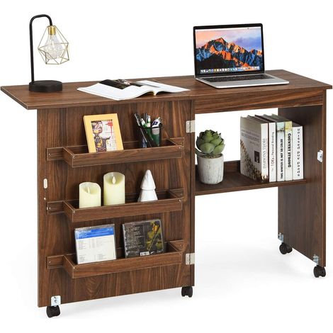 Mobiletto per Macchina da Cucire, Tavolo da Cucito Pieghevole con Mensole Dimensioni: 117 x 40 x 77 cm, Marrone Scuro