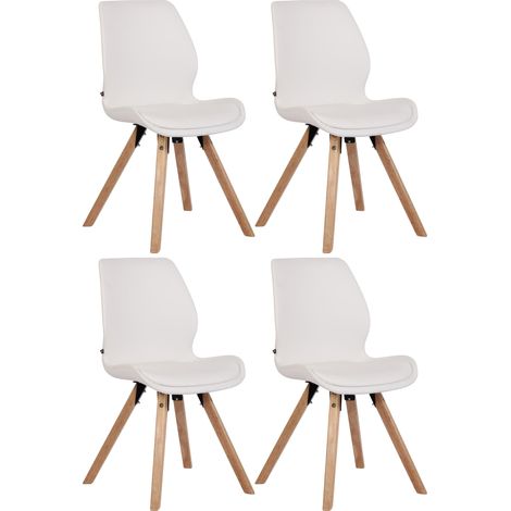 Lot de 4 chaises de salle à manger design scandinave en PVC blanc et pieds en bois clair 100001847 (1/5)