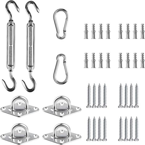 Kit de fixation pour voile d'ombrage - En acier inoxydable 304 - Kit de fixation pour jardin - Accessoires de fixation pour triangle et carré (1/5)