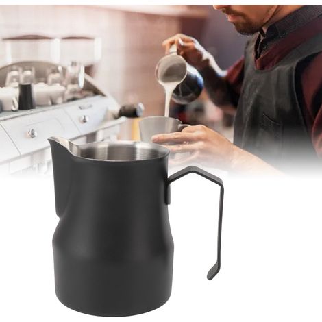 Italienischer Messbecher aus Edelstahl 304 mit Ausgießer, Milchaufschäumer, Milchaufschäumschale und Latte-Art-Becher, mattschwarz, 550 ml (1/5)