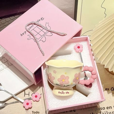 Mug en céramique design tulipe pour cadeaux d'anniversaire de filles, boîte cadeau incluse, mug floral (1/5)