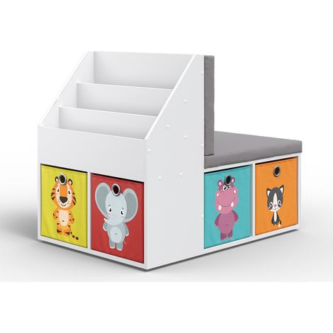 Libreria bambini Onix, Bianco, 97.1 x 78.4 cm con 6 scatole pieghevoli opt.1, Vicco