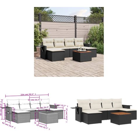 7-tlg. Garten-Sofagarnitur mit Kissen Schwarz Poly Rattan - Gartenmöbel Set - PE-Rattan Möbel - Outdoor Lounge - Esszimmergarnitur - Balkonmöbel - Home & Living (1/3)