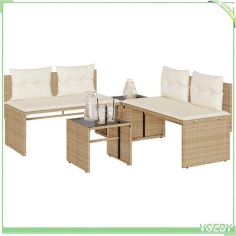 Salon de jardin - FAFEICY - 4003882 - Beige - Résine tressée - Coussins déhoussables (1/5)