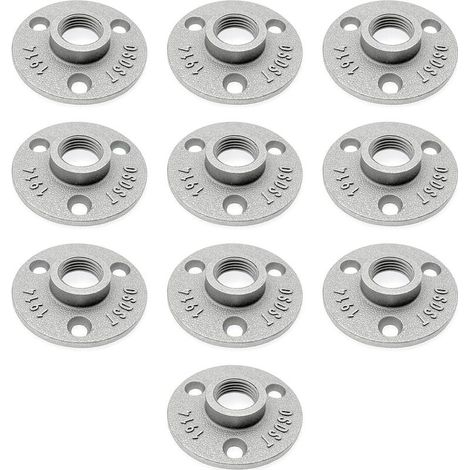 GDHZS- 10x Alliage aluminium bride plancher filetée 1/2 pouce pour filetage tuyau 15mm, bride plancher tuyau métal, support d\'étagère tuyau bride murale 1/2 ", raccords de tuyauterie avec trou filet (1/5)