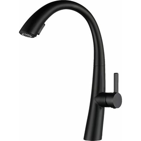 Grifo de cocina extraíble, acero inoxidable, giratorio 360°, agua fría y caliente, negro. (1/5)