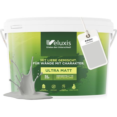 Wandfarbe Hellgrau Grün Grau Matt Innenfarbe – Deckkraft Klasse 1, VOC-frei, Ohne Grundierung, Tropfarm – Wohnzimmer & Schlafzimmer – 2,5L – Veluxis (Pure Pitaya)
