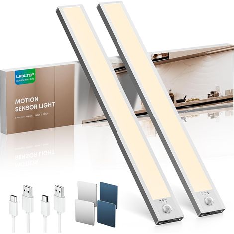 Lampe Placard sans Fil Rechargeable Cuisine sous Meuble - 21cm 1500mAh 6500K Reglette LED Lumiere Armoire Dimmable avec Detecteur de Mouvement Interieur pour Escalier Dressing 2 Pack (1/5)