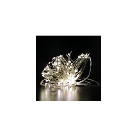 LUCI LED FILO RAME MODELLABILE CON 100 LED BIANCO CALDO 10M A BATTERIA USO INT