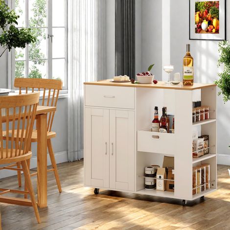 Buffet Cuisine, Meuble de Rangement avec 1 tiroirs, 2 Portes et 2 Ouvert étagère réglable, Style Contemporain, Buffet Salle à Manger et Cuisine, 102 x 46 x 92 cm, Blanc et Bois Naturel (1/5)